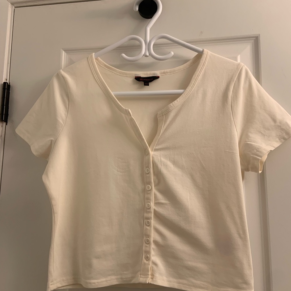 No Boundaries Cream Button Down Crop Top